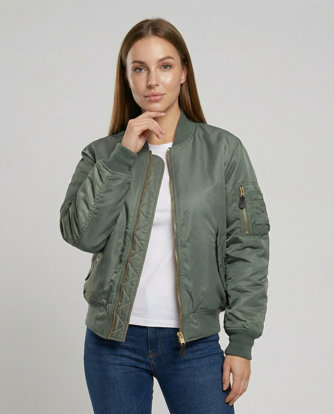 Comfortable Bomber Jacket for Women with Collar Side Pockets Casual Style