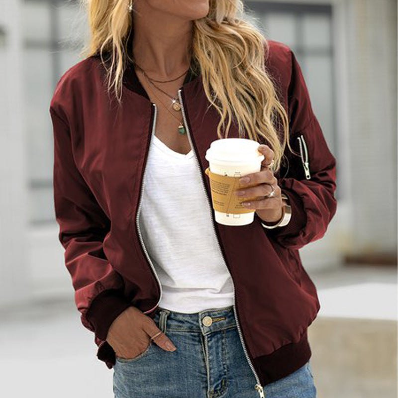 Comfortable Bomber Jacket for Women with Collar Straight Leg Relaxed Casual Style