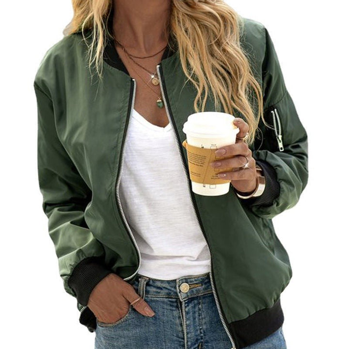 Comfortable Bomber Jacket for Women with Collar Straight Leg Relaxed Casual Style