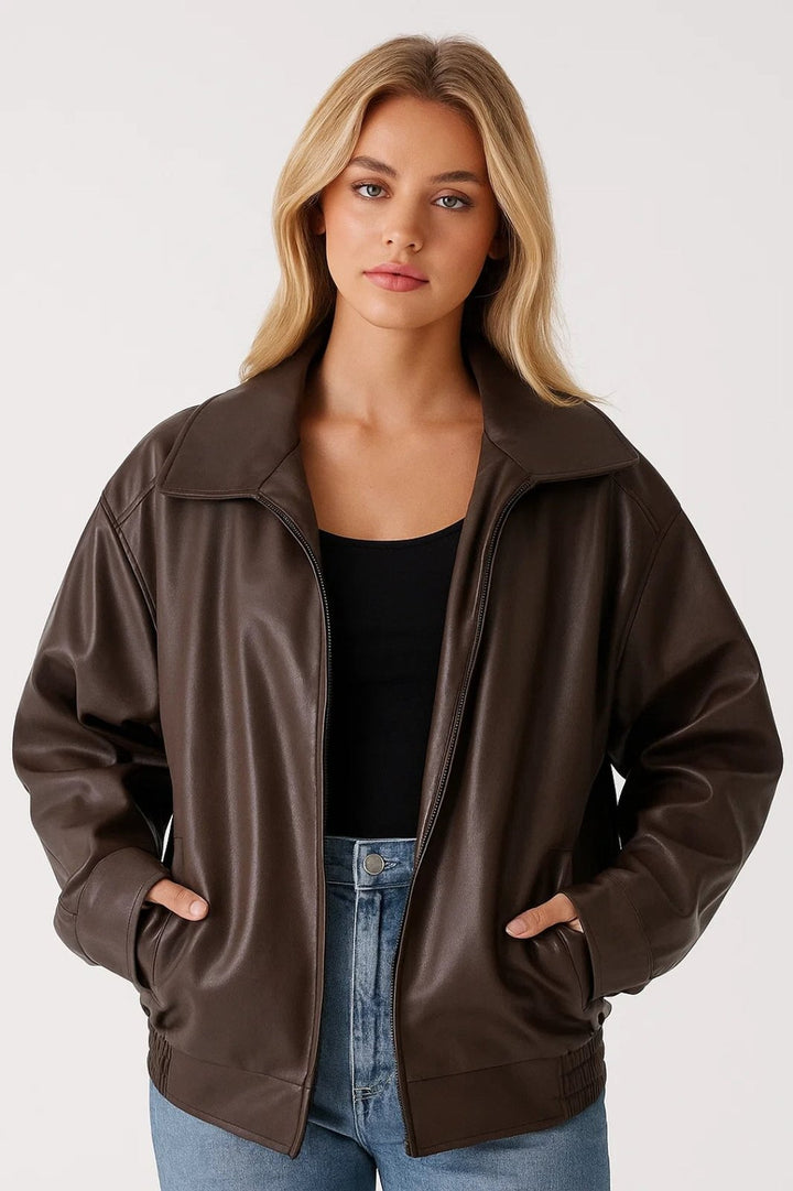 Comfortable Bomber Jacket for Women with Collar Wide Leg Straight Leg Casual Style