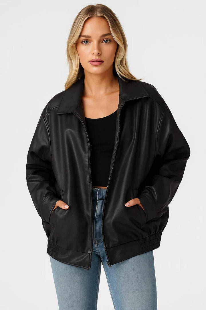 Comfortable Bomber Jacket for Women with Collar Wide Leg Straight Leg Casual Style