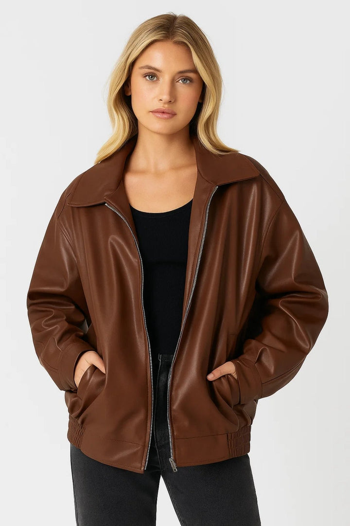 Comfortable Bomber Jacket for Women with Collar Wide Leg Straight Leg Casual Style