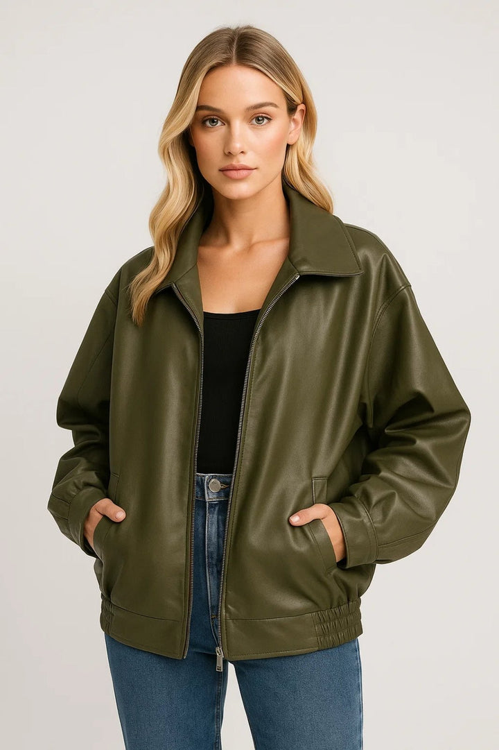 Comfortable Bomber Jacket for Women with Collar Wide Leg Straight Leg Casual Style