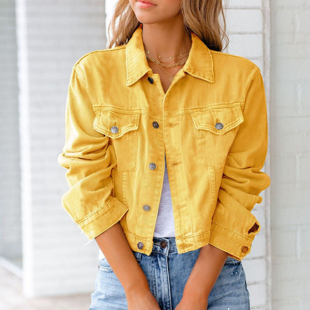 Comfortable Denim Jacket for Women with Collar Cropped Relaxed Casual Style