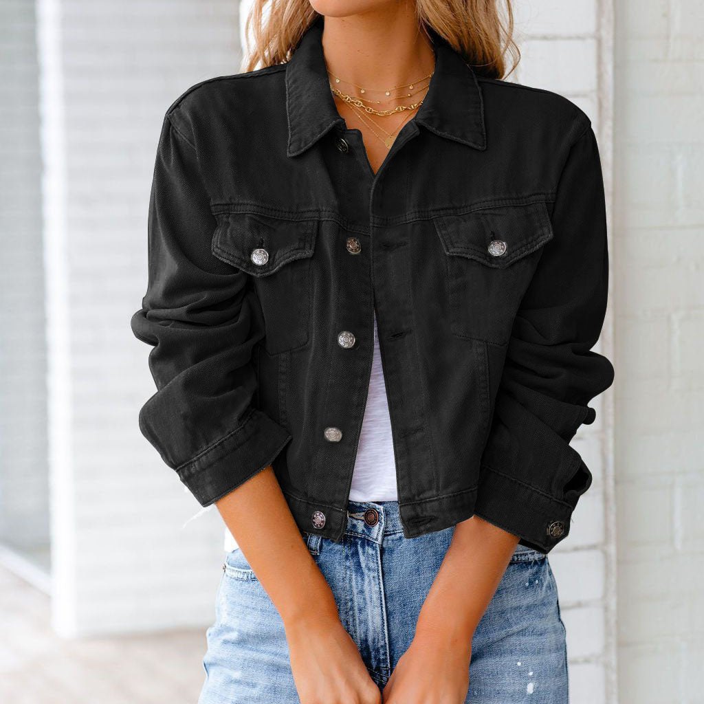 Comfortable Denim Jacket for Women with Collar Cropped Relaxed Casual Style