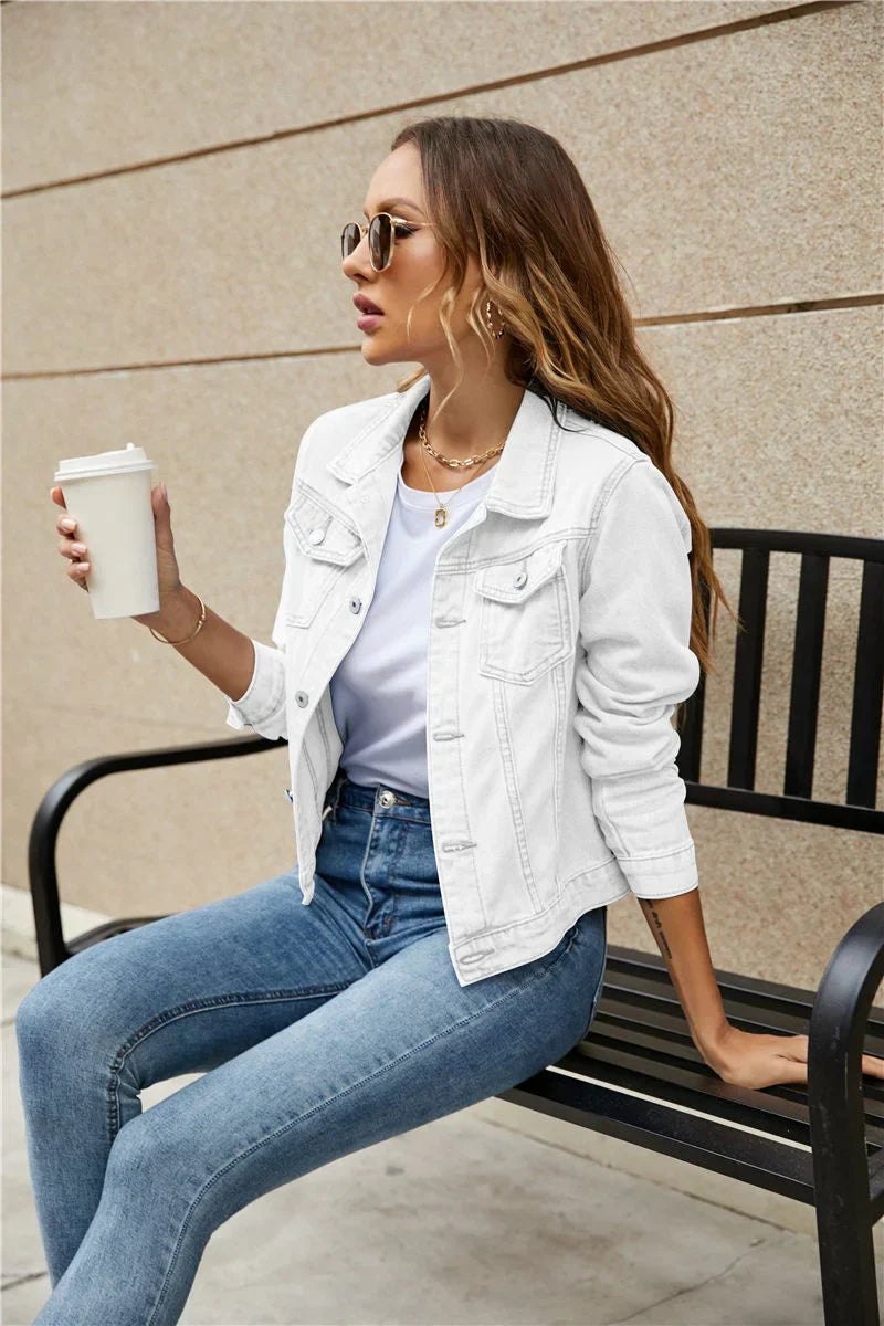 Comfortable Denim Jacket for Women with High Waisted Side Pockets Casual Style