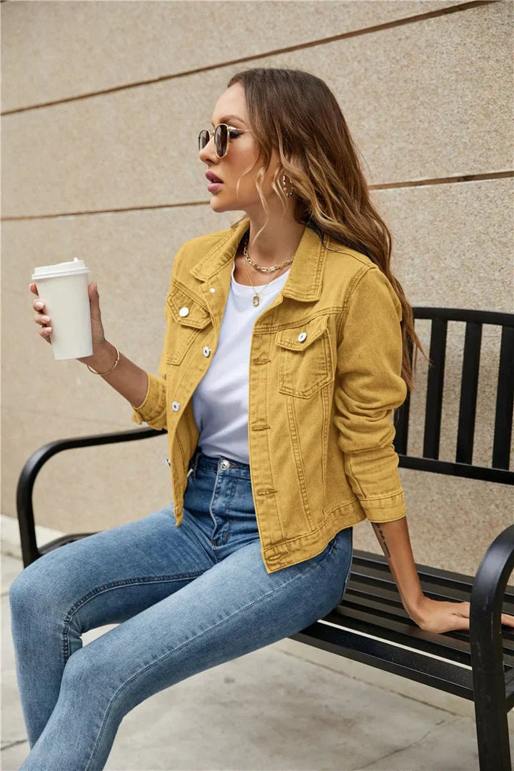 Comfortable Denim Jacket for Women with High Waisted Side Pockets Casual Style
