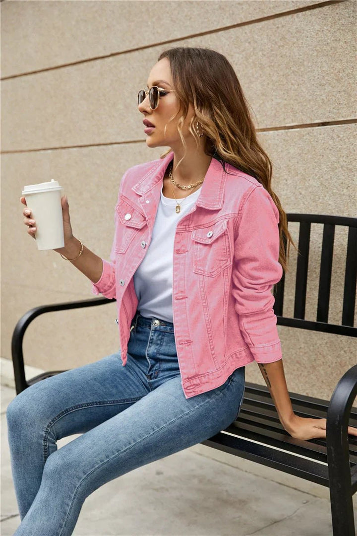 Comfortable Denim Jacket for Women with High Waisted Side Pockets Casual Style