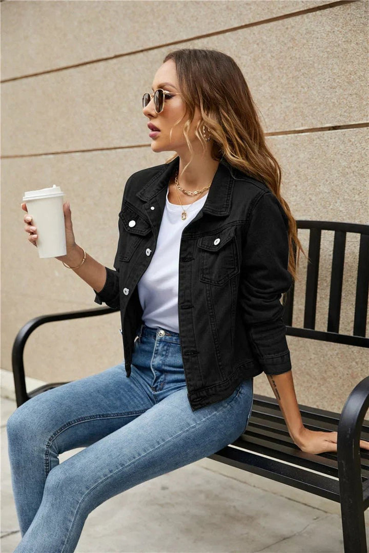Comfortable Denim Jacket for Women with High Waisted Side Pockets Casual Style