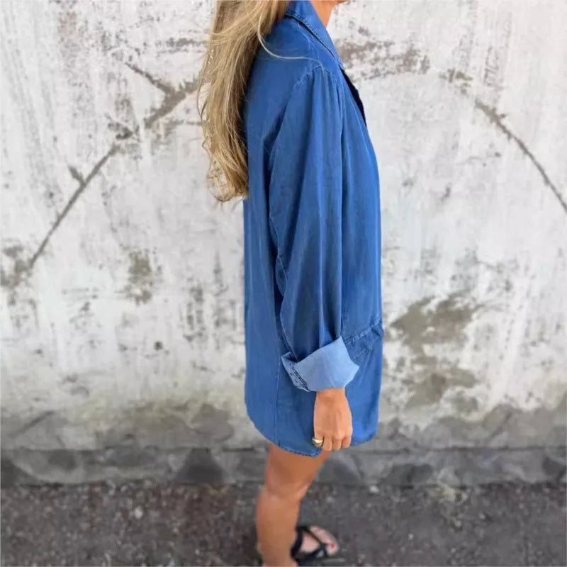 Comfortable Denim Jacket for Women with Lapel Collar Side Pockets Casual Style