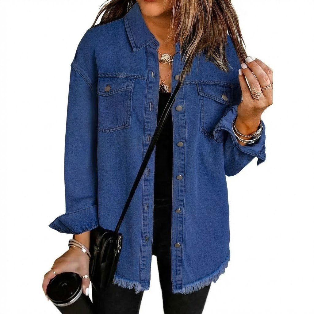 Comfortable Denim Jacket for Women with Side Pockets Casual Style