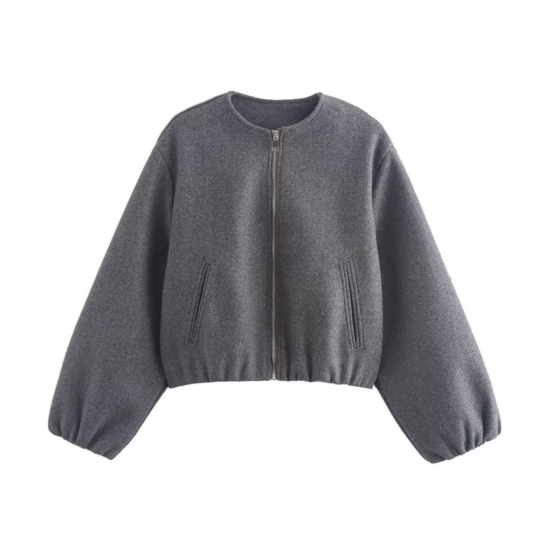 Comfortable Fleece Bomber Jacket for Women with High Neck Wide Leg Straight Leg Casual Style
