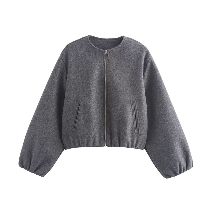 Comfortable Fleece Bomber Jacket for Women with High Neck Wide Leg Straight Leg Casual Style