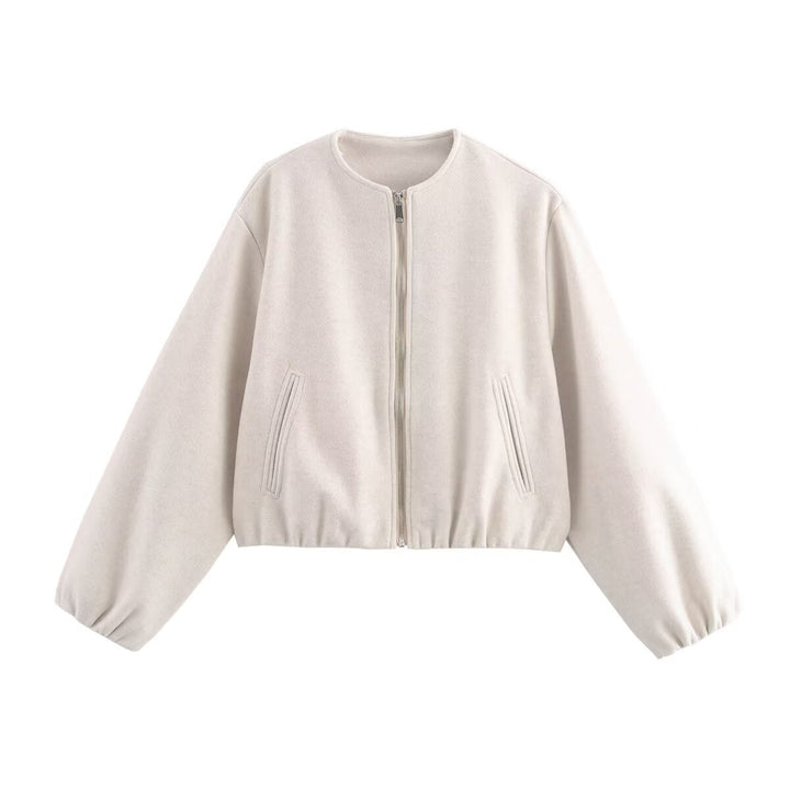 Comfortable Fleece Bomber Jacket for Women with High Neck Wide Leg Straight Leg Casual Style