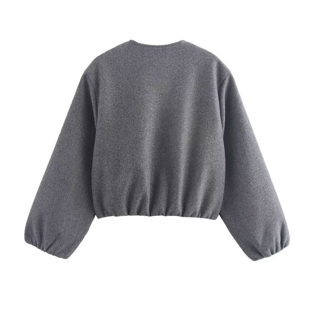 Comfortable Fleece Bomber Jacket for Women with High Neck Wide Leg Straight Leg Casual Style