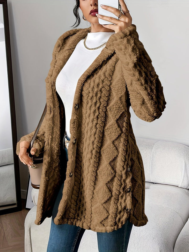 Comfortable Fleece Jacket for Women with Hood Relaxed Button Front Cosy Style