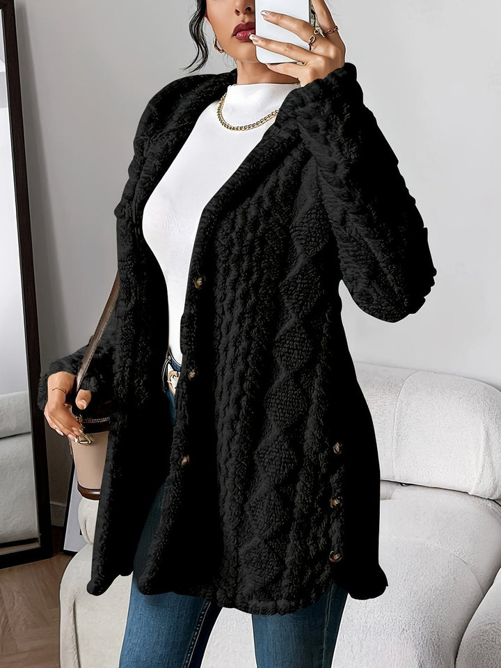 Comfortable Fleece Jacket for Women with Hood Relaxed Button Front Cosy Style