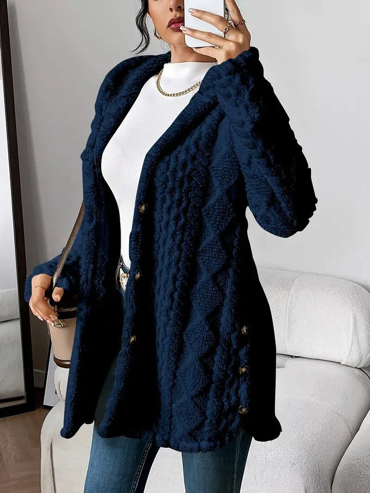 Comfortable Fleece Jacket for Women with Hood Relaxed Button Front Cosy Style