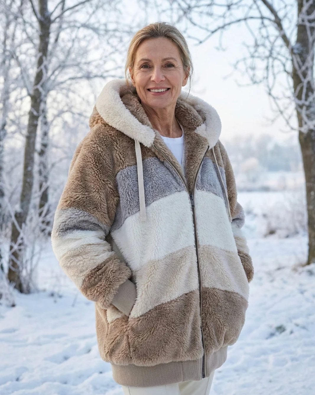 Comfortable Fleece Jacket for Women with Hood Relaxed Side Pockets Cosy Style