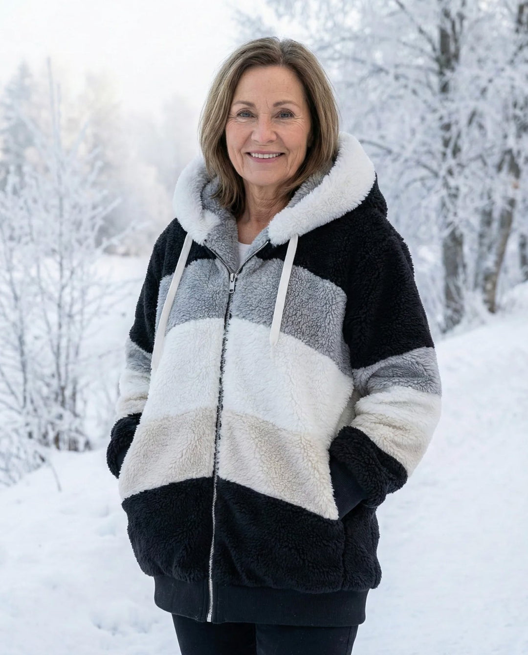 Comfortable Fleece Jacket for Women with Hood Relaxed Side Pockets Cosy Style
