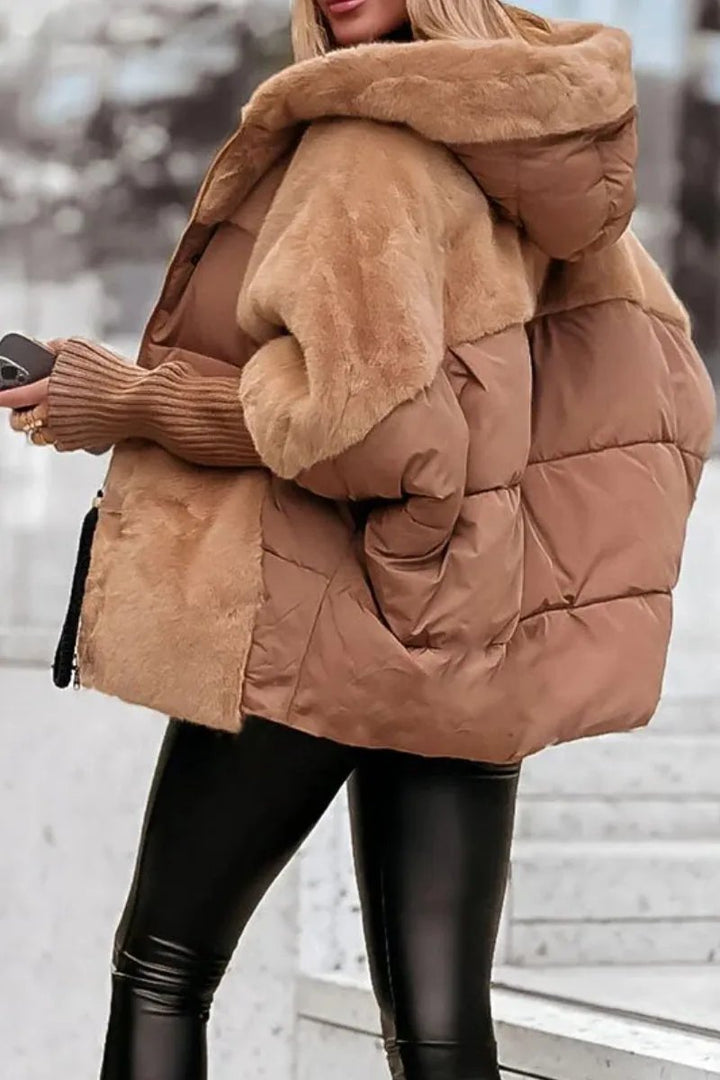 Comfortable Fleece Winter Coat for Women with Hood Side Pockets Layering Style