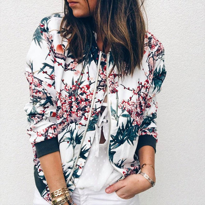 Comfortable Floral Bomber Jacket for Women with Relaxed Casual Style