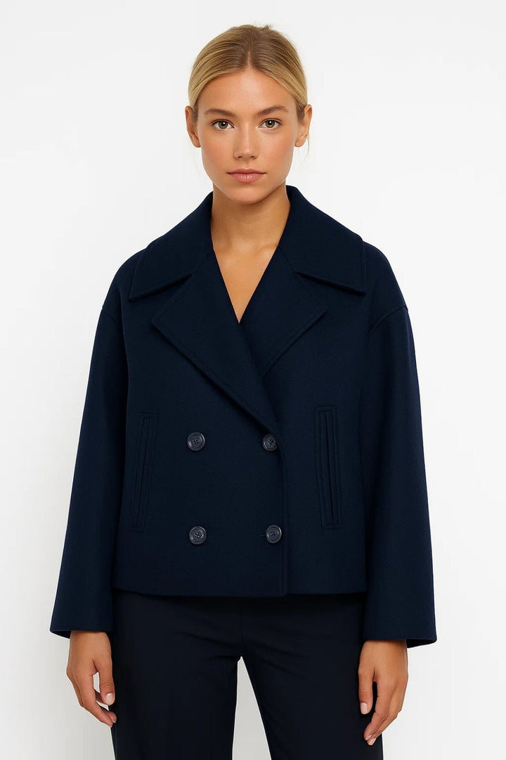 Comfortable Knit Pea Coat for Women with Lapel Collar Straight Leg Cropped Winter Style