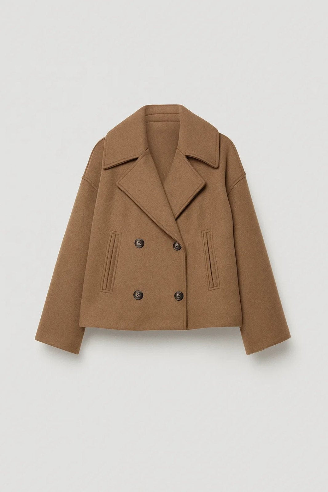 Comfortable Knit Pea Coat for Women with Lapel Collar Straight Leg Cropped Winter Style