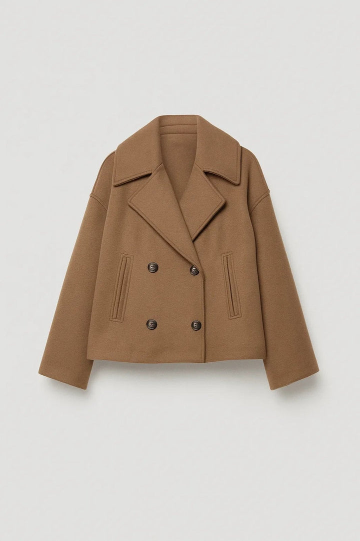Comfortable Knit Pea Coat for Women with Lapel Collar Straight Leg Cropped Winter Style