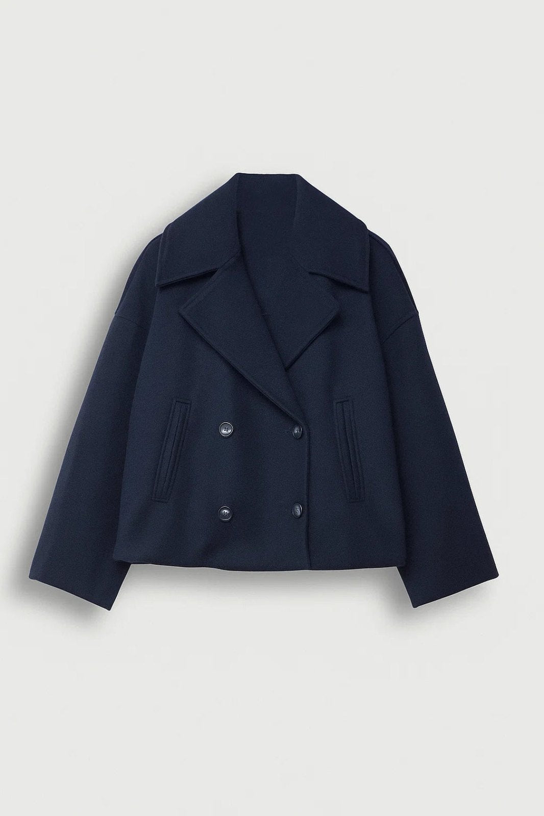 Comfortable Knit Pea Coat for Women with Lapel Collar Straight Leg Cropped Winter Style