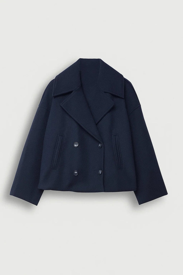 Comfortable Knit Pea Coat for Women with Lapel Collar Straight Leg Cropped Winter Style