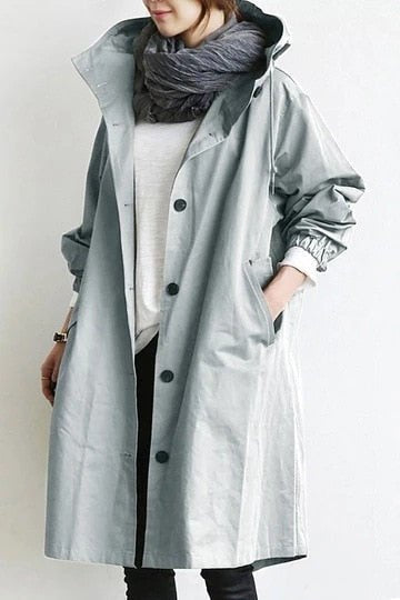 Comfortable Knit Rain Jacket for Women with Hood Longline Relaxed Outdoor Style