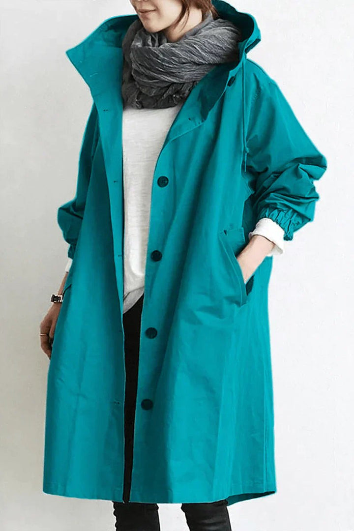 Comfortable Knit Rain Jacket for Women with Hood Longline Relaxed Outdoor Style
