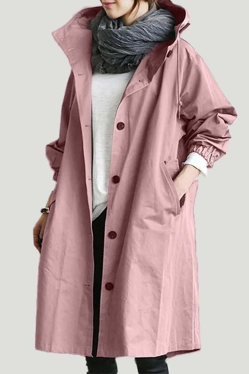 Comfortable Knit Rain Jacket for Women with Hood Longline Relaxed Outdoor Style
