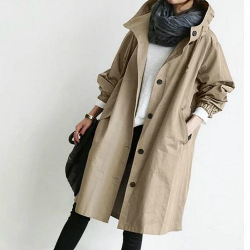 Comfortable Knit Rain Jacket for Women with Hood Longline Relaxed Outdoor Style