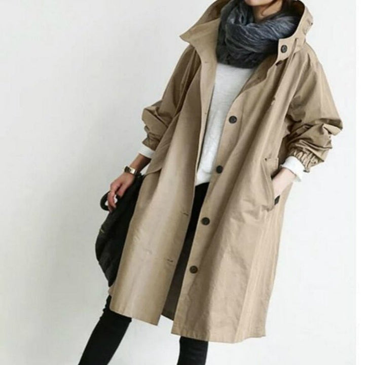 Comfortable Knit Rain Jacket for Women with Hood Longline Relaxed Outdoor Style
