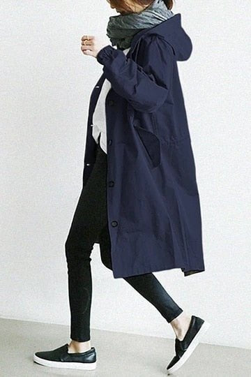 Comfortable Knit Rain Jacket for Women with Hood Longline Relaxed Outdoor Style