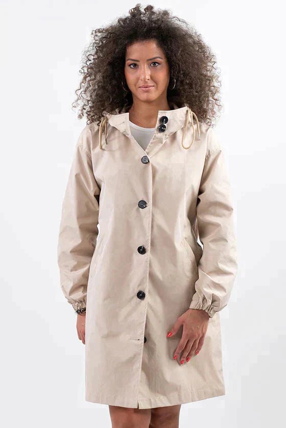 Comfortable Rain Jacket for Women with Hood Side Pockets Drawstring Waist Outdoor Style
