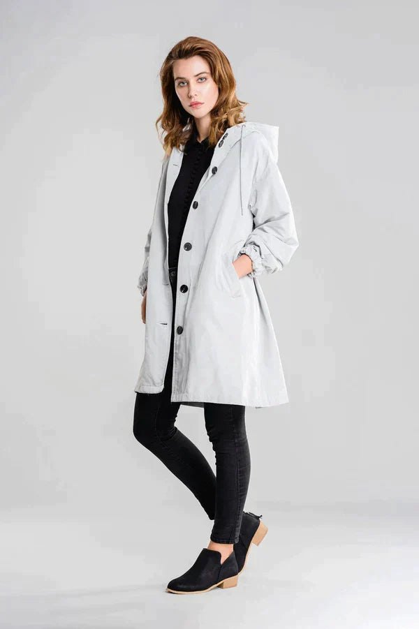 Comfortable Rain Jacket for Women with Hood Side Pockets Drawstring Waist Outdoor Style