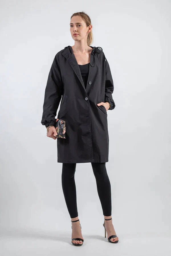 Comfortable Rain Jacket for Women with Hood Side Pockets Drawstring Waist Outdoor Style