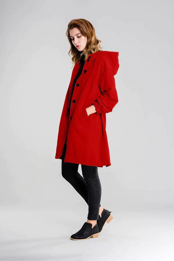 Comfortable Rain Jacket for Women with Hood Side Pockets Drawstring Waist Outdoor Style