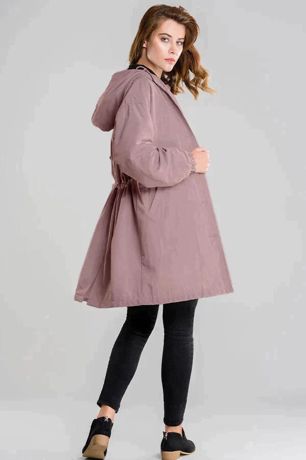 Comfortable Rain Jacket for Women with Hood Side Pockets Drawstring Waist Outdoor Style