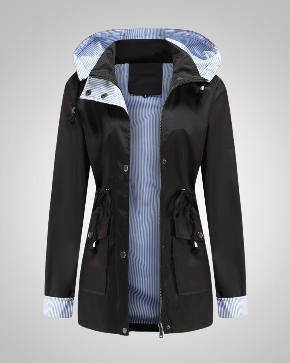 Comfortable Rain Jacket for Women with Hood Side Pockets Zip Front Outdoor Style