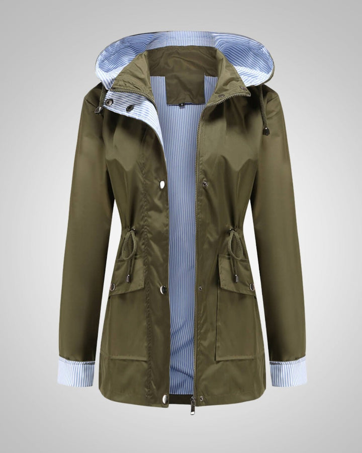 Comfortable Rain Jacket for Women with Hood Side Pockets Zip Front Outdoor Style