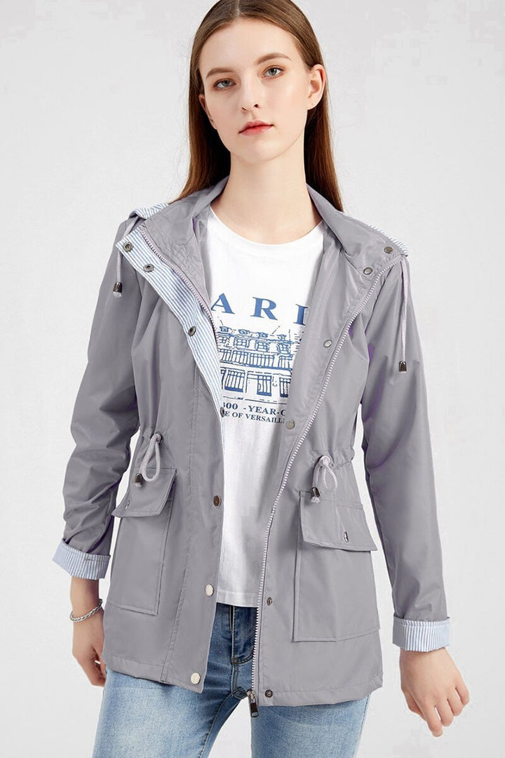 Comfortable Rain Jacket for Women with Hood Side Pockets Zip Front Outdoor Style 3