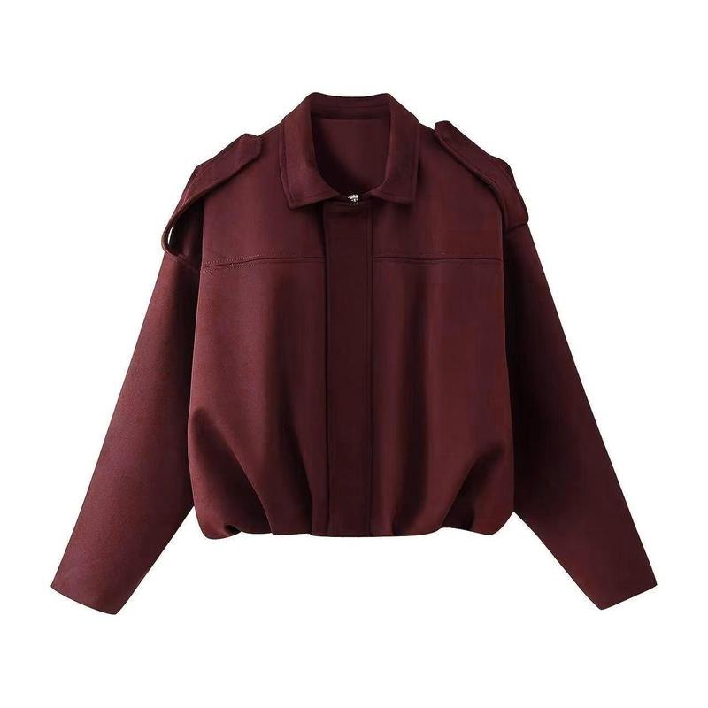 Comfortable Suede Bomber Jacket for Women with Collar Wide Leg Cropped Casual Style