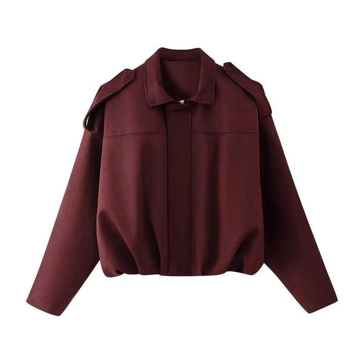 Comfortable Suede Bomber Jacket for Women with Collar Wide Leg Cropped Casual Style