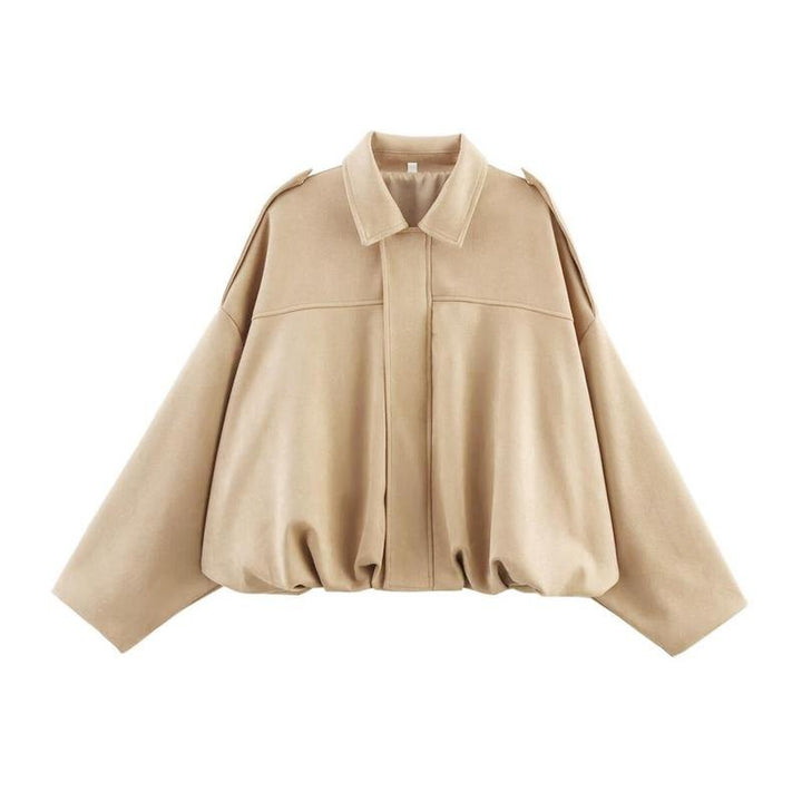 Comfortable Suede Bomber Jacket for Women with Collar Wide Leg Cropped Casual Style