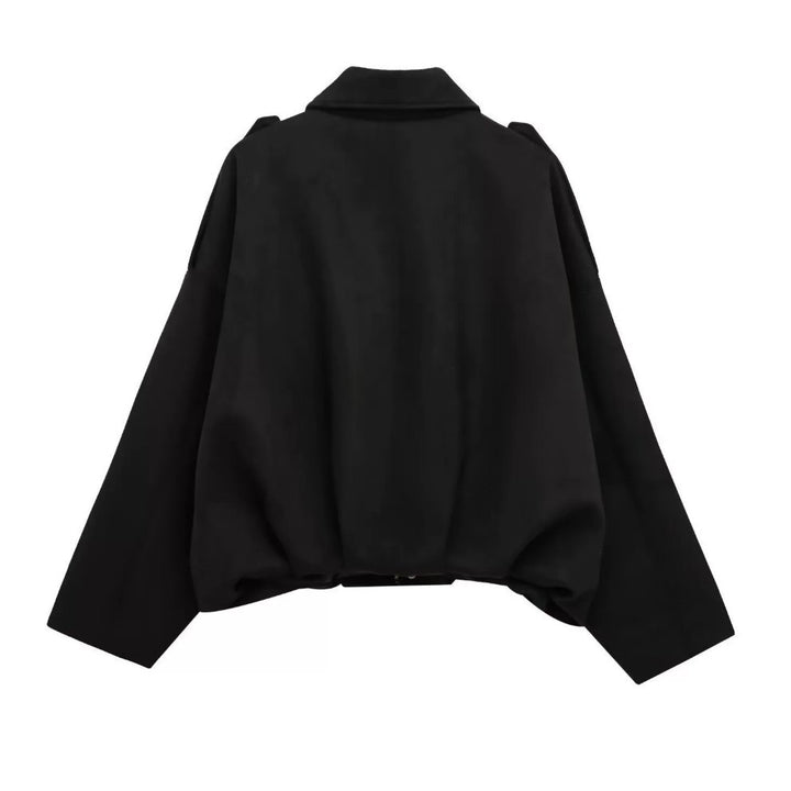 Comfortable Suede Bomber Jacket for Women with Relaxed Hidden Placket Casual Style