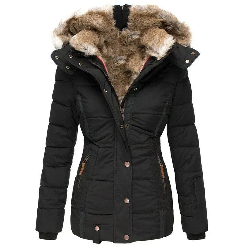 Comfortable Winter Coat for Women with Hood Side Pockets Drawstring Waist Layering Style